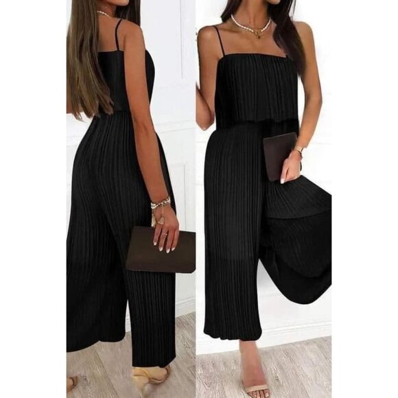Black Pleated Jumpsuit With Spaghetti Straps XL - Picture 1 of 10